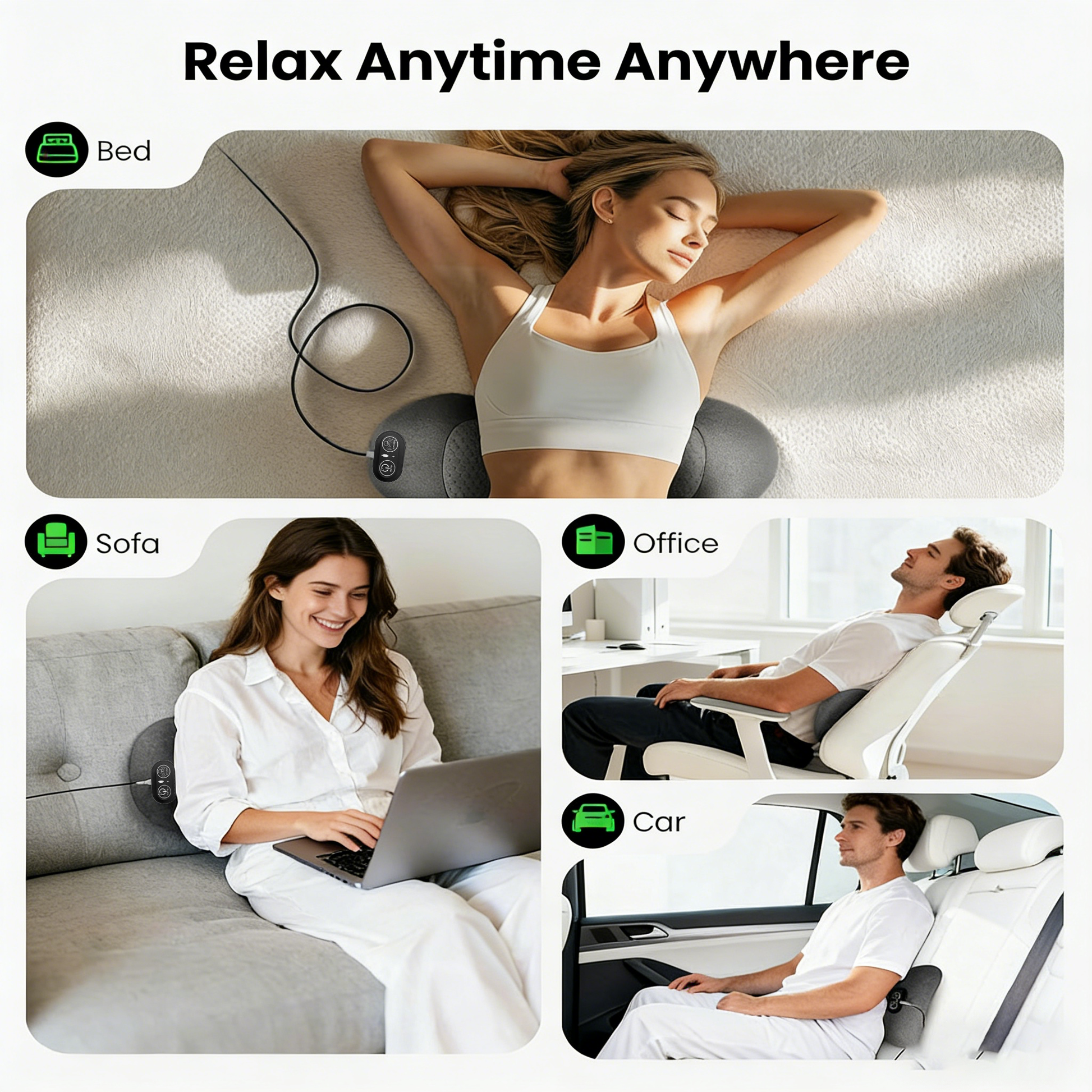 Morfone 3-in-1 Electric Lumbar Heating Massage Support Pillow for Car Home and Office Use