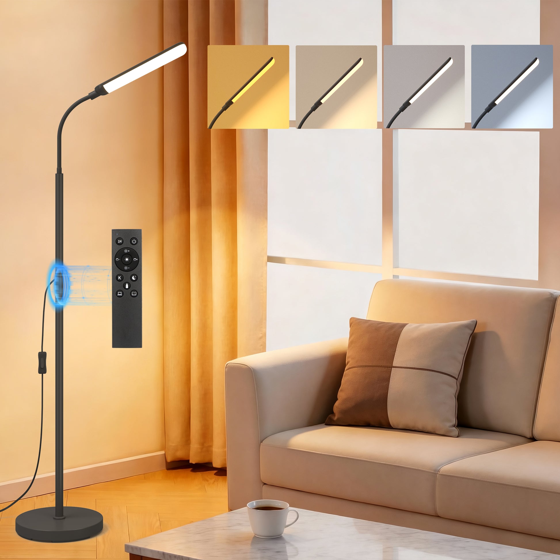 ACMETOP LED Floor Lamp for Living Room with Remote Control, Standing Lamp with Stepless Dimmable & 4 Color Temperatures Bulb