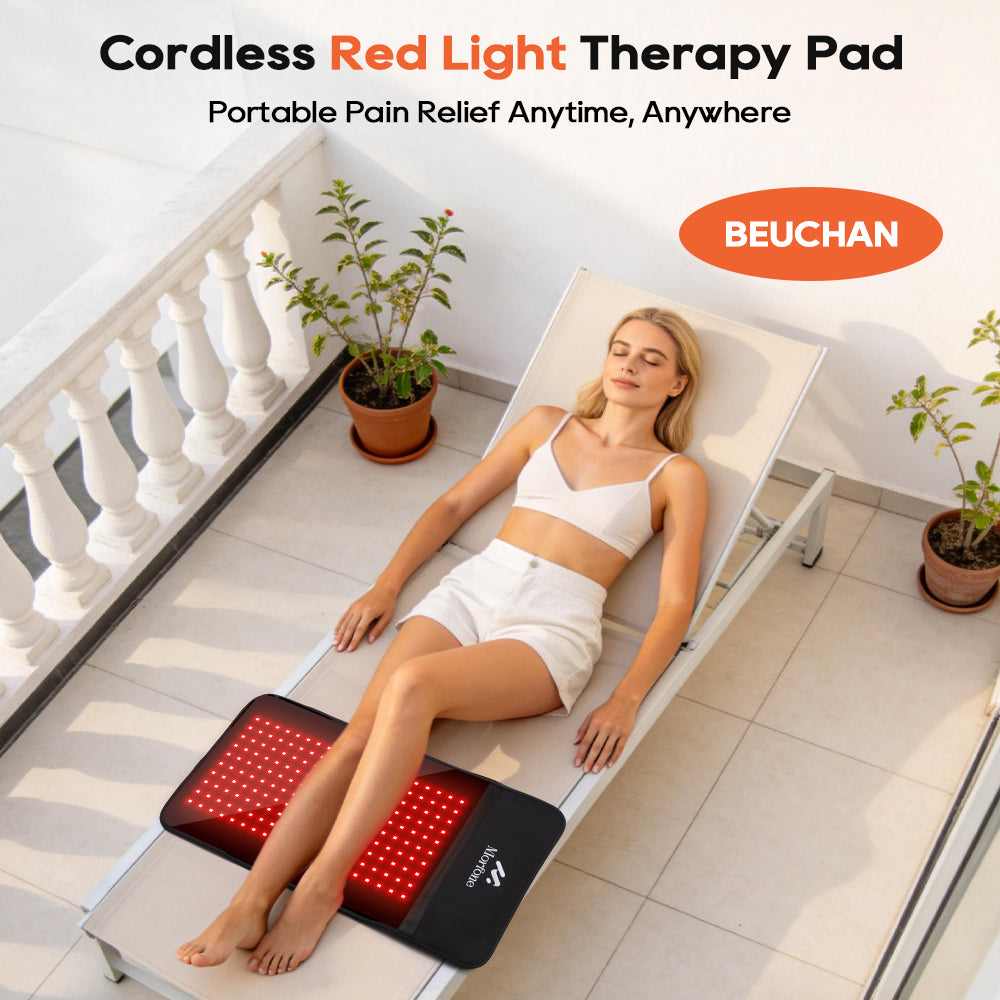 Morfone 12“ x 24” Red Light Therapy Mat with 200 LEDs, Back, Waist, and Joint Muscle Therapy Device, Black, 1 piece
