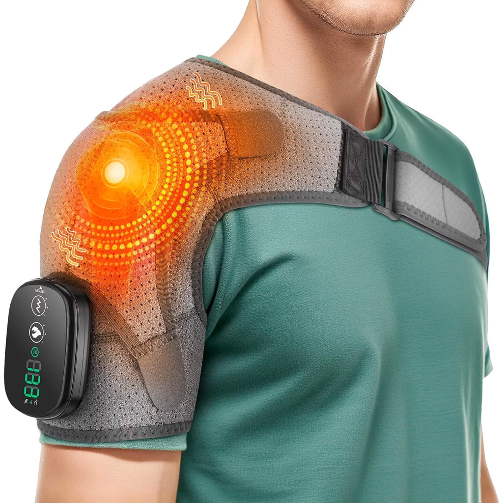 Morfone Cordless Red Light Shoulder Wrap with 3 Heat & 3 Vibration, Shoulder Massager Heating Pad, 660nm Red & 850nm near-Infrared Light,Gray
