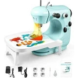 Mini Sewing Machine with Extension Table, Dual Speed Portable Sewing Machine for Beginners with Light, Sewing Kit for Household Use, Blue(Green)