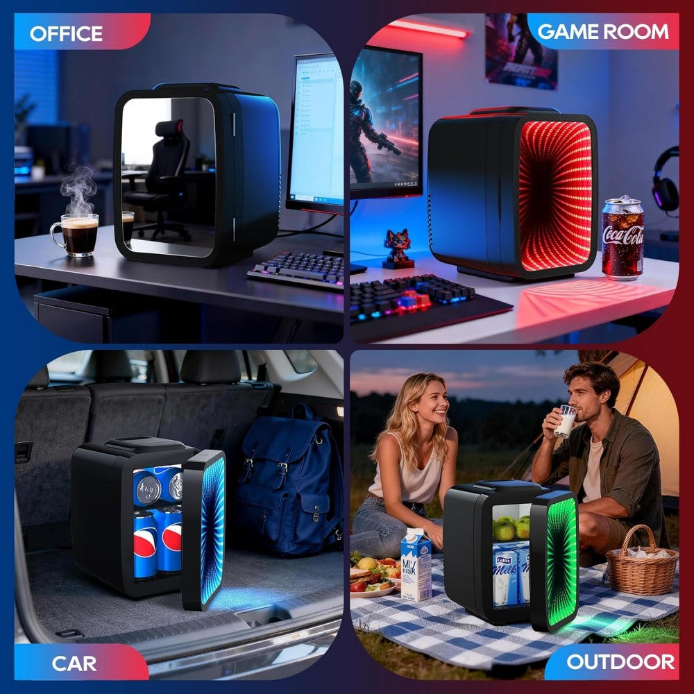 BEICHEN 4L Mini Fridge Adjustable LED Lighting AC/DC Portable Dual Temperature Bedroom Office Game Room Car Use