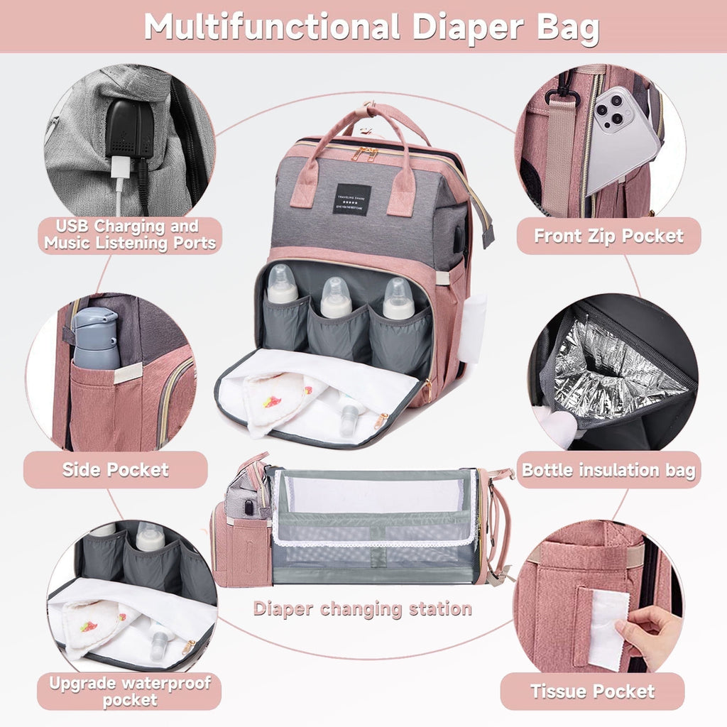 Morfone Baby Diaper Bag Backpack with Changing Station, Large Capacity Baby Bag, Waterproof Travel Backpack with USB Charging Port, Stroller Straps , Baby Shower Gifts