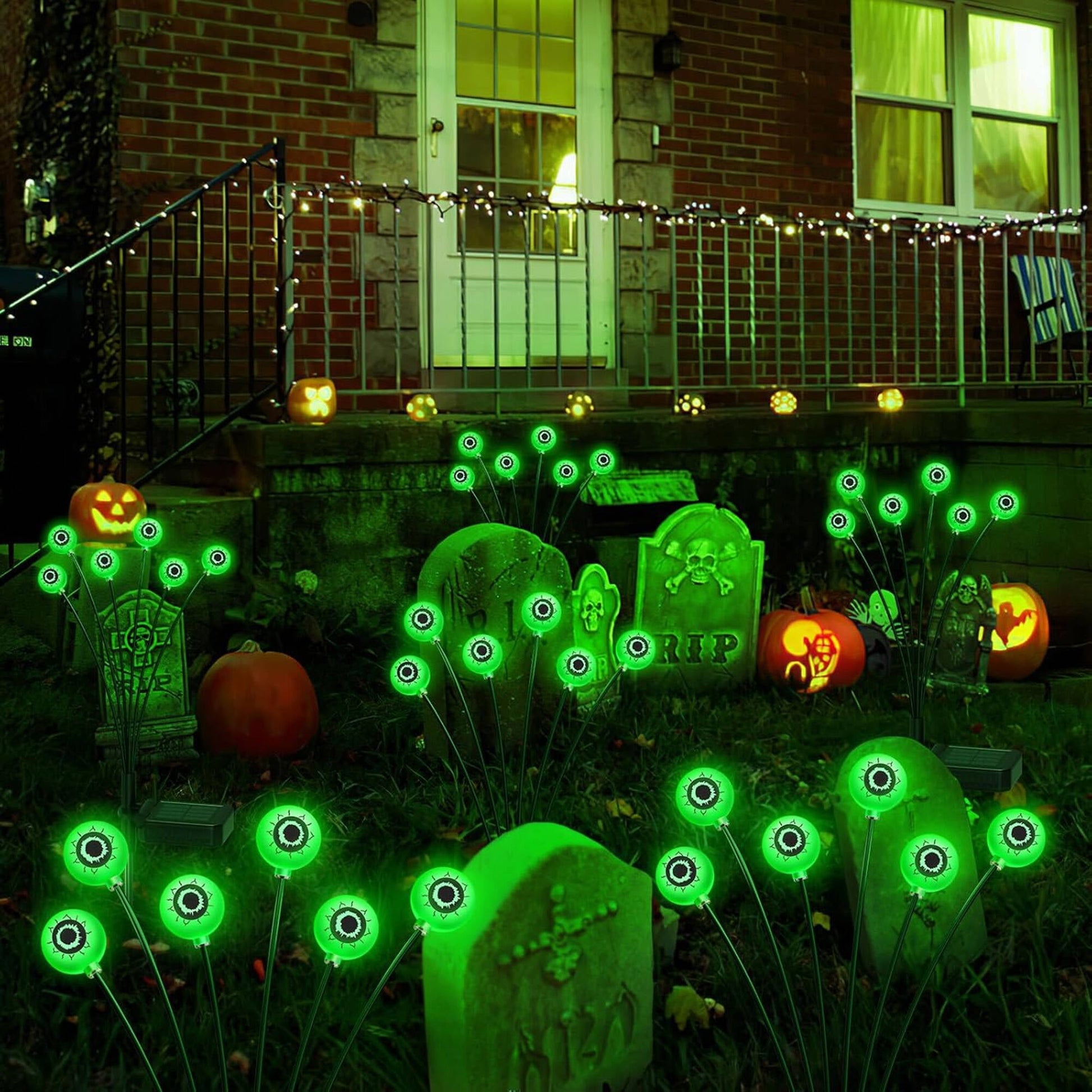 ACMETOP Halloween Decorations Outdoor, 2 Pack 12 LED Scary Eyeball Solar Halloween Lights, 2 Mode Waterproof Swaying Outside Decor, Solar Light Decorations for Garden Yard Party