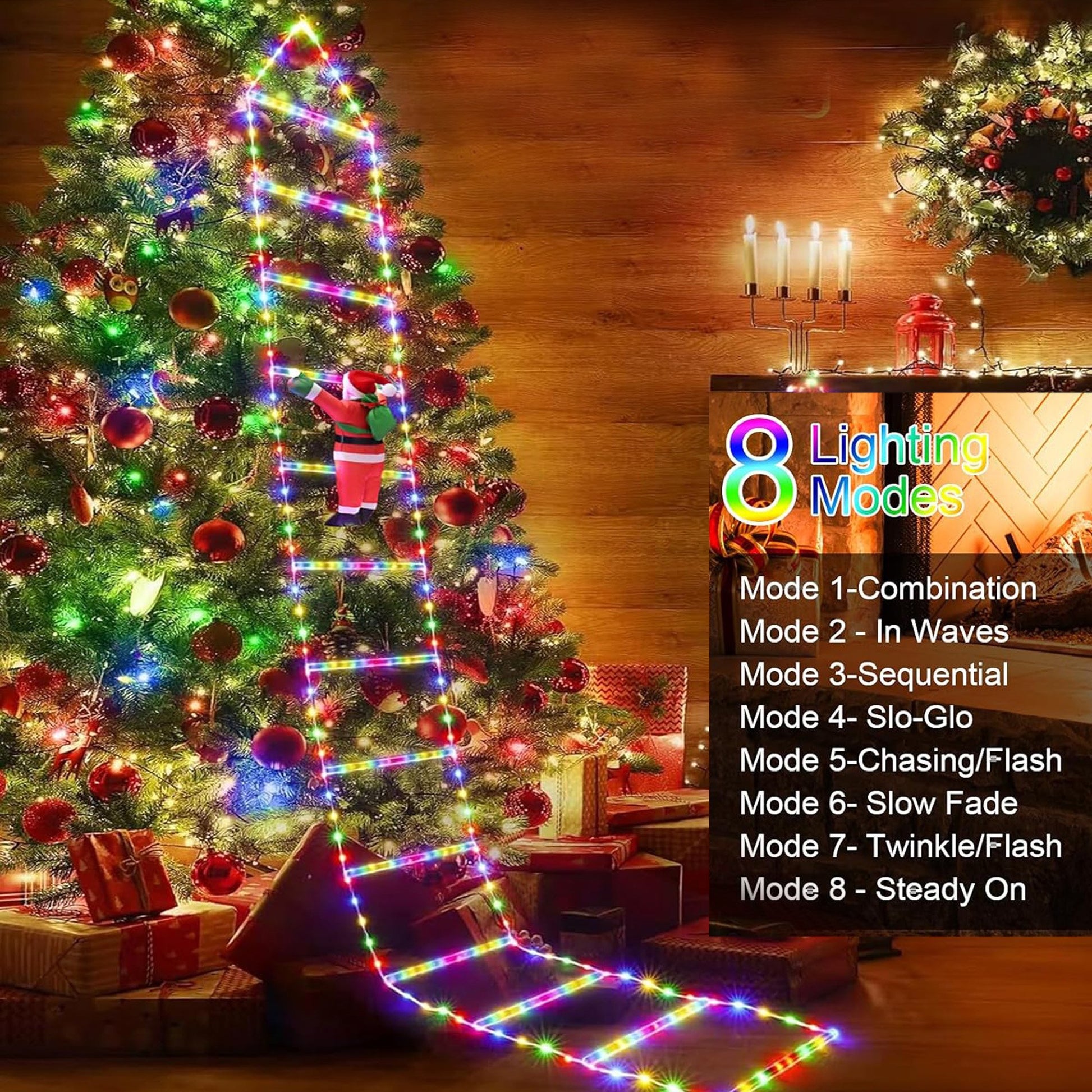 ACMETOP Christmas Decorations Santa Climbing Ladder with Lights, 10.5ft Christmas Decorative LED String Lights Outdoor Indoor for Xmas Tree Decor, Window, Garden, Home, Multicolor
