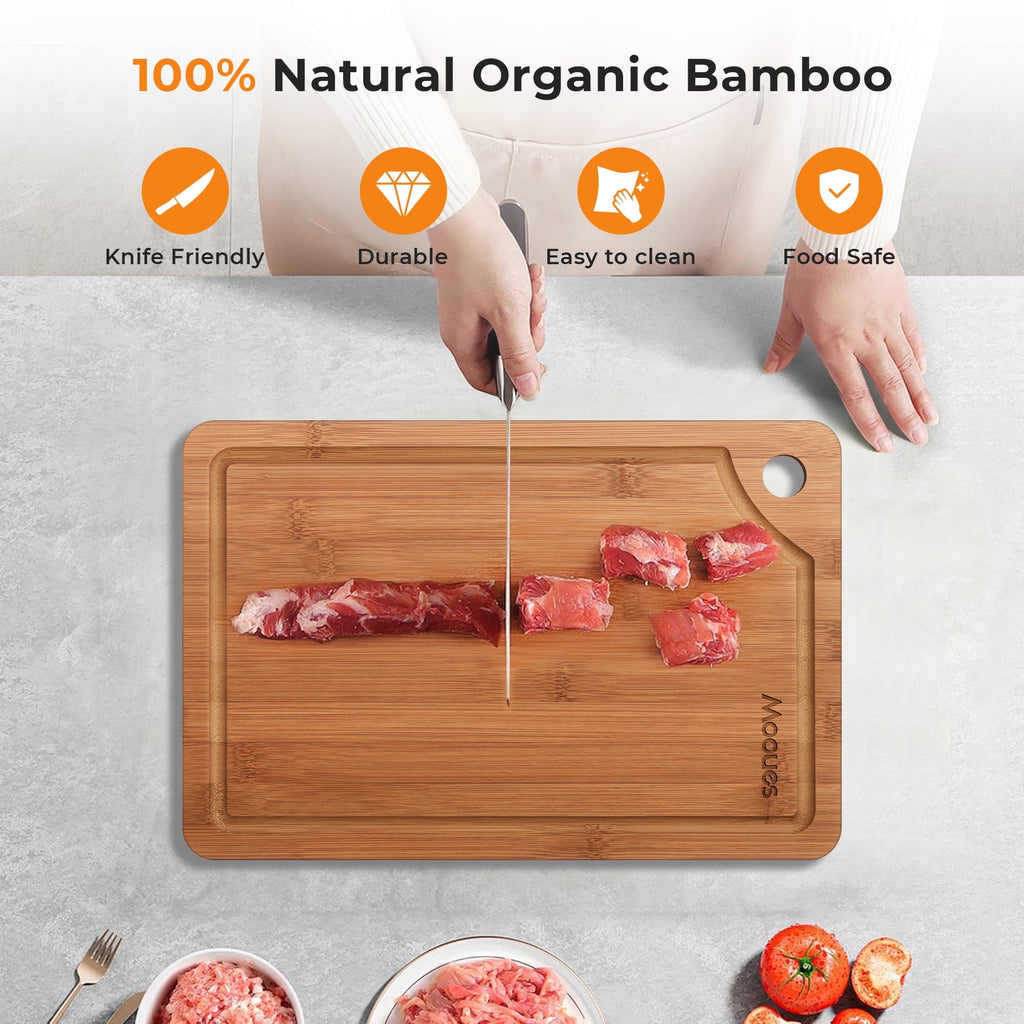 ACMETOP Wooden Cutting Boards for Kitchen, Reversible Deep-Carbonized Bamboo Cutting Board with Juice Groove, Knife-Friendly, Kitchen Gift (3 Pcs)