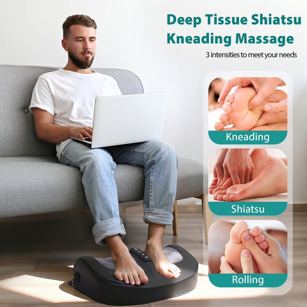Morfone Shiatsu Foot Massager with Heat, Foot and Calf Massager with Roller, Deep Massage for Relaxation, Gifts for Women & Men, Black