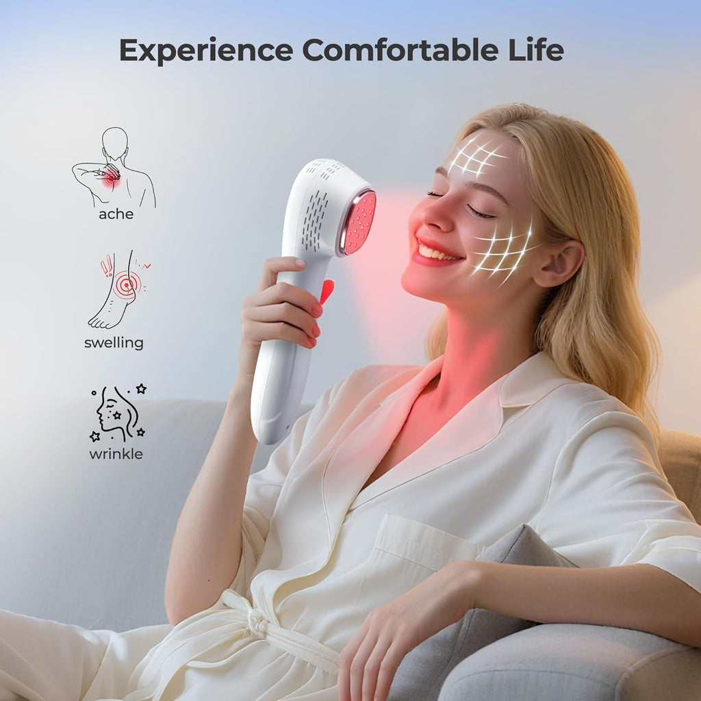 Morfone 5 x 808nm + 12 x 650nm Handheld Red Light Therapy Device - Featuring 4 brightness levels and 4 timer settings