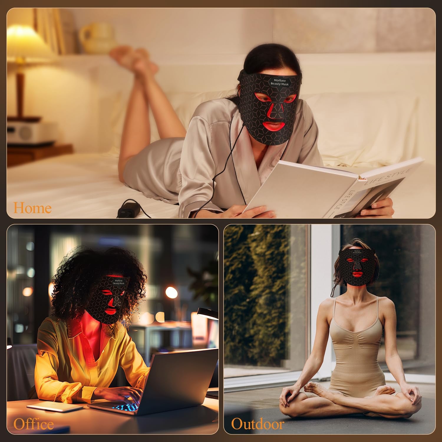 Morfone 7 Color Face and Neck Silicone Red Light Therapy Mask Wireless Hands-Free Anti-Aging Beauty Device