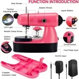 Mini Sewing Machine, Upgraded Electric Sewing Machine with Sewing Bag, Expansion Board, LED Light, Fast Stitch Suitable for Clothes,Jeans,Cutains,DIY Home Travel (Pink)
