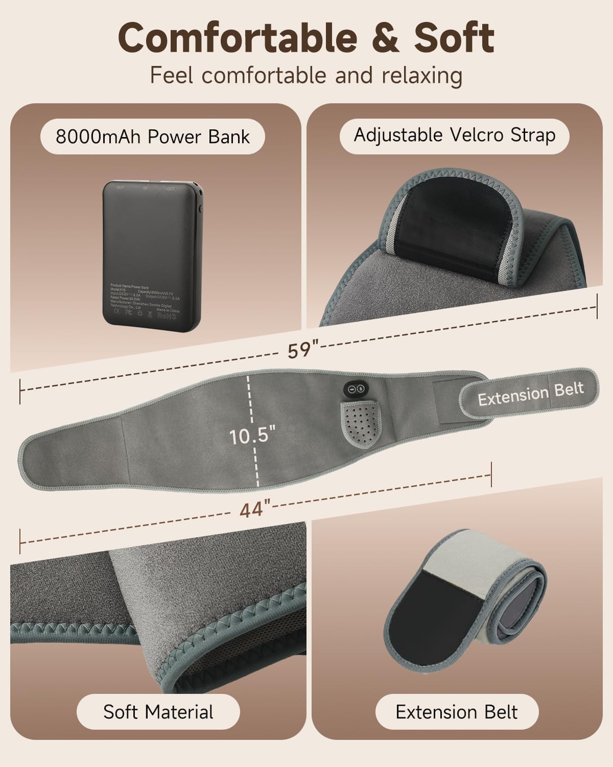 Morfone Cordless Heating Pad with Massager for Back, Portable Lower Back Massager with 3 Heat & 3 Vibration, Wearable Heat Belt Gift for Women Men,Gray