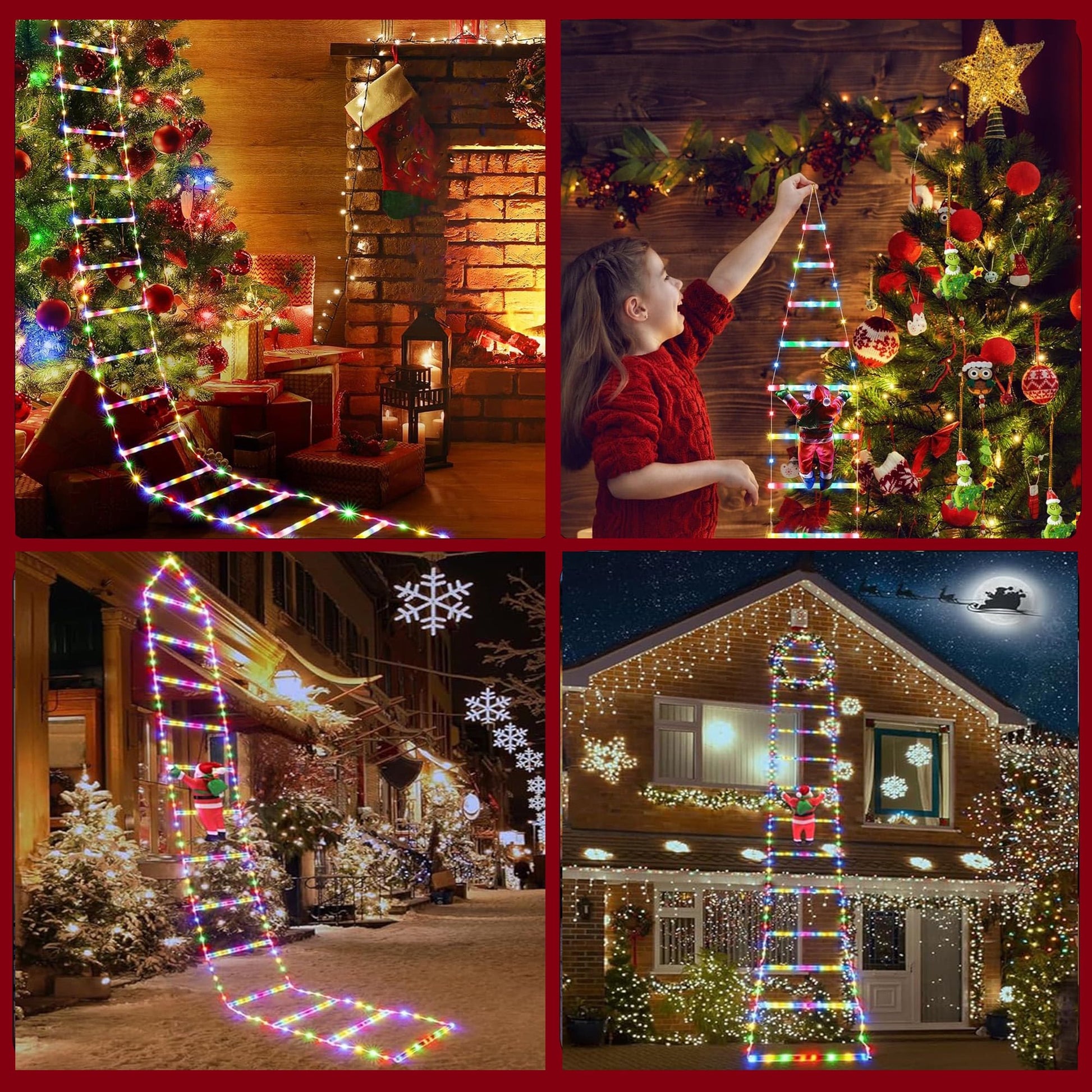 ACMETOP Christmas Decorations Santa Climbing Ladder with Lights, 10.5ft Christmas Decorative LED String Lights Outdoor Indoor for Xmas Tree Decor, Window, Garden, Home, Multicolor