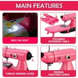Mini Sewing Machine, Upgraded Electric Sewing Machine with Sewing Bag, Expansion Board, LED Light, Fast Stitch Suitable for Clothes,Jeans,Cutains,DIY Home Travel (Pink)