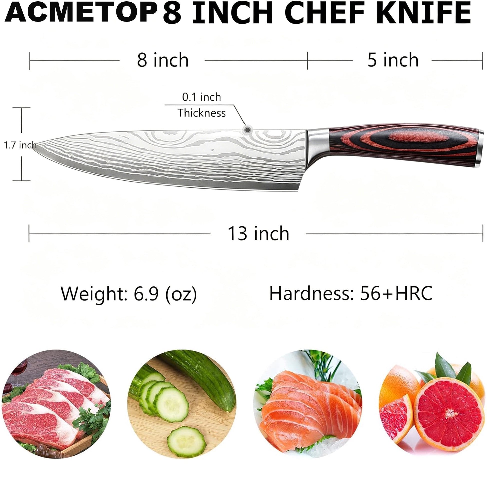 ACMETOP 8 Inch Chef Knife, High Carbon Stainless Steel Kitchen Knife, Non-slip Ultra Sharp Cooking Knives with Ergonomic Handle