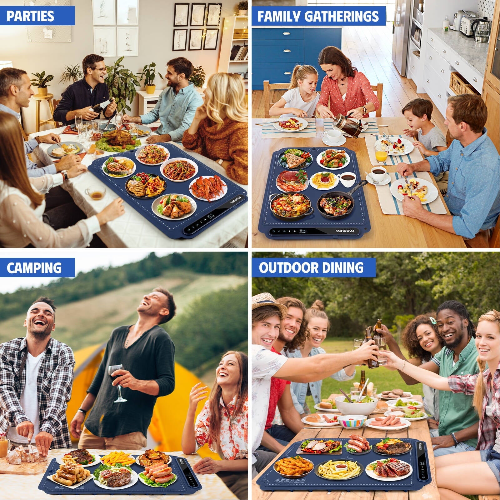 ACMETOP Food Warming Mat, Portable Silicone Electric Warming Tray, Versatile Full Surface 10s Heating Food Warmer with 7 Level Temperature & Timer for home dinner, Parties, Buffets andTravel (Beige)