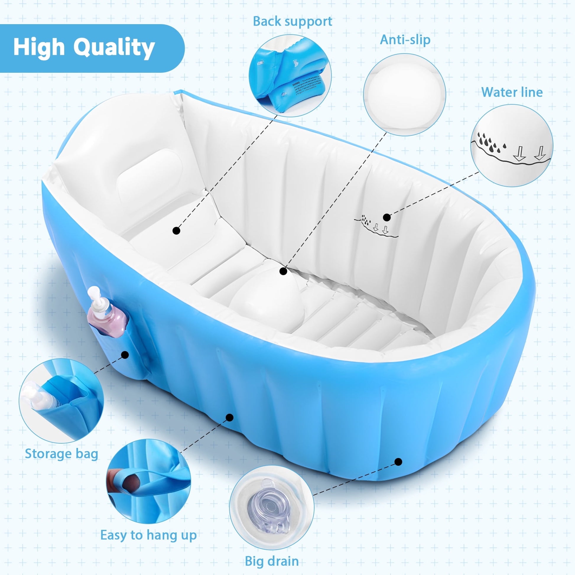 Anoak Inflatable Baby Bathtub for Newborn to Toddler, Portable Travel Infant Baby Bath Tub, Toddler Bathtub with Air Pump, Foldable Non-Slip Shower Basin Collapsible Baby Tub