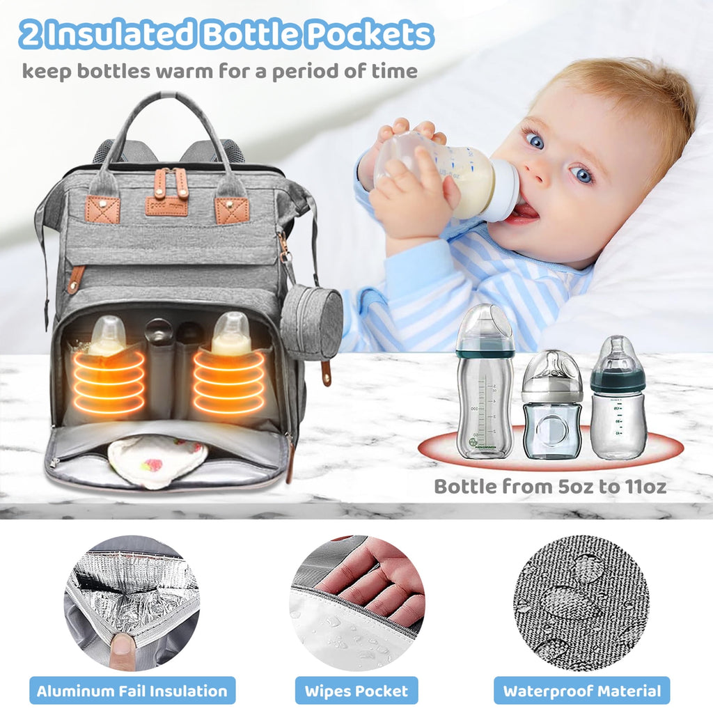 Morfone Baby Diaper Bag Backpack with Changing Station, Large Capacity Baby Bag, Waterproof Travel Backpack with USB Charging Port, Stroller Straps , Baby Shower Gifts