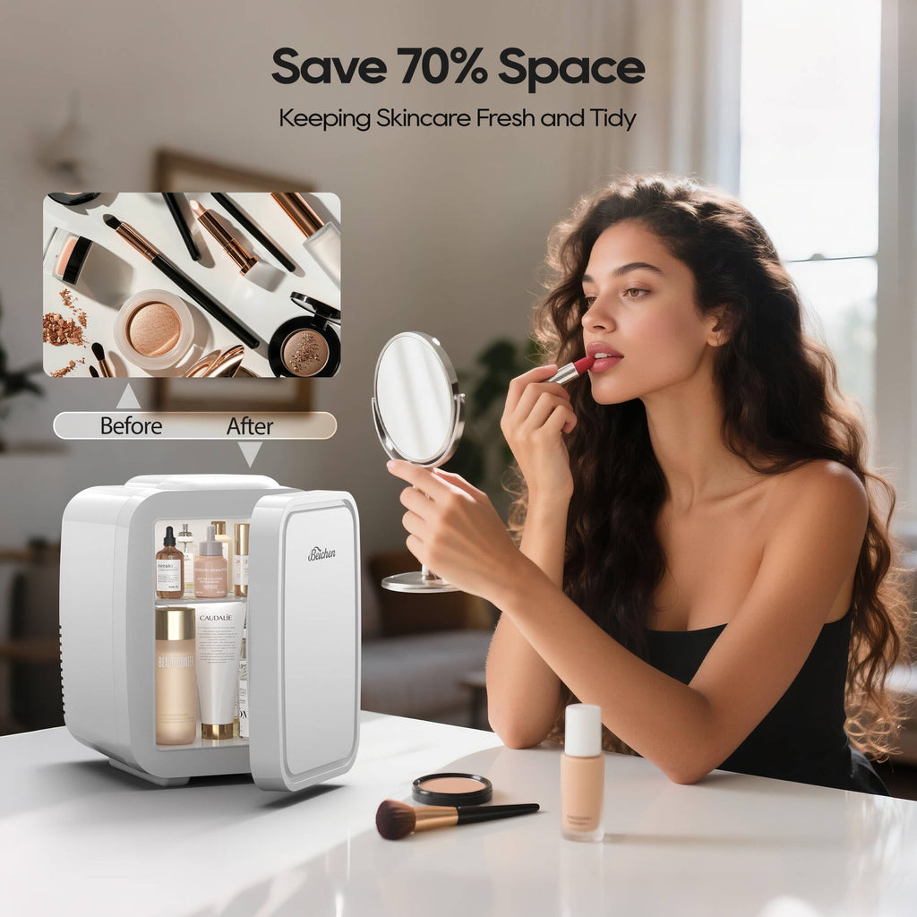 BEICHEN Mini Fridge, 4L/6 Can Small Refrigerator for Bedroom, Car, Office & Dorm,110V AC/ 12V DC Thermoelectric Cooler and Warmer for Cosmetics, Beverage and Food