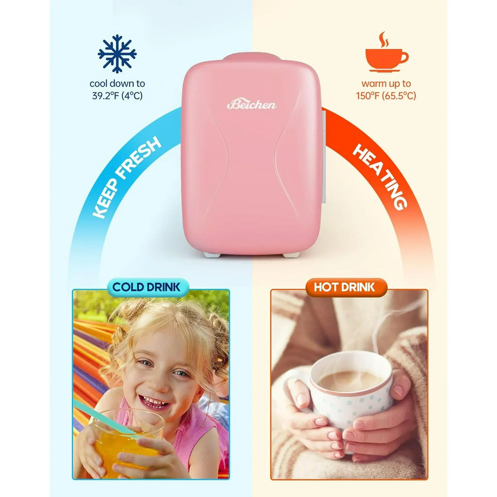 ACMETOP Mini Fridge, 4 Liter/6 Cans Small Refrigerator With Dimmable LED Light,AC/DC Portable Thermoelectric Cooler and Warmer for Bedroom,Office,Gaming room and Car