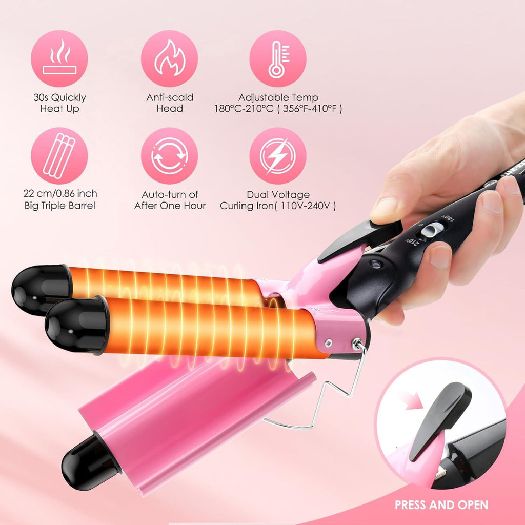 Morfone 3 Jumbo Barrel Curling Iron Wand 22mm Hair Waver Temperature Adjustable Ceramic Big Waves Hair Crimper