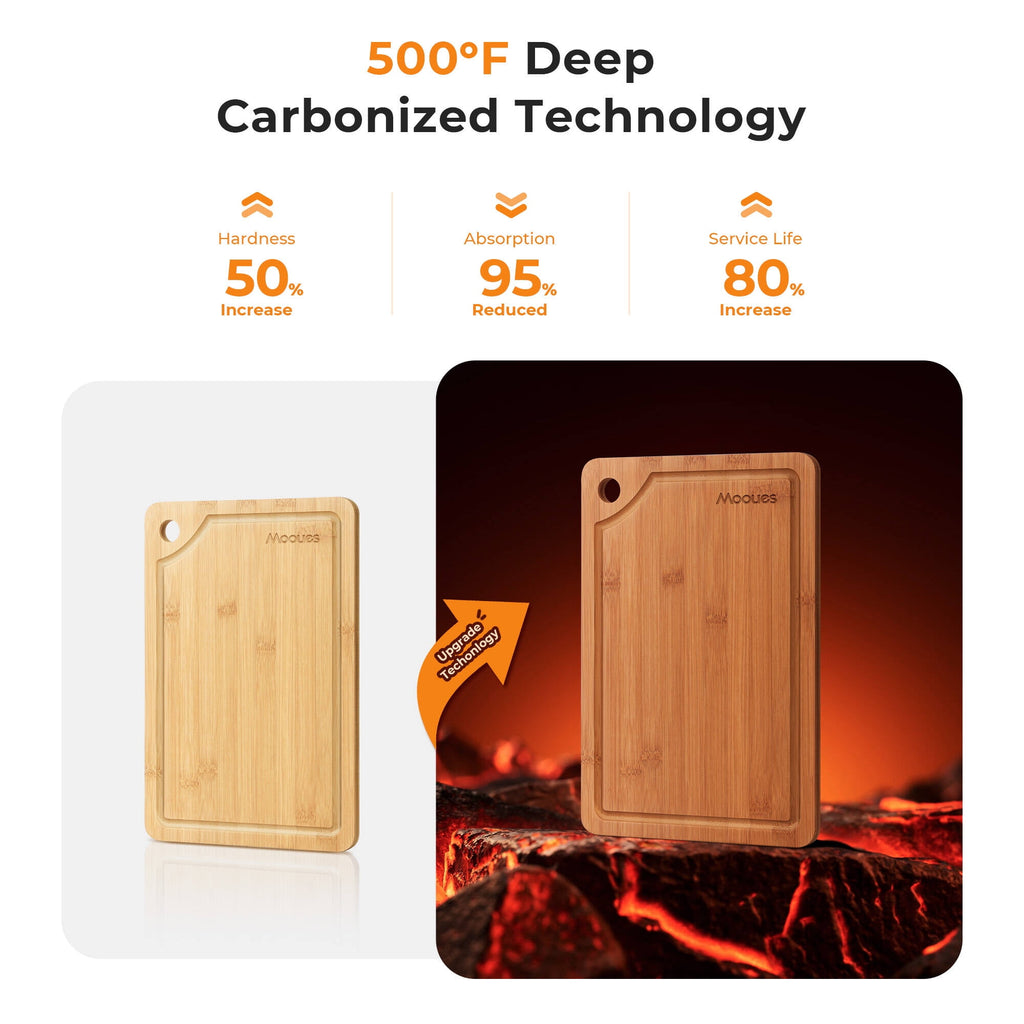 ACMETOP Wooden Cutting Boards for Kitchen, Reversible Deep-Carbonized Bamboo Cutting Board with Juice Groove, Knife-Friendly, Kitchen Gift (3 Pcs)