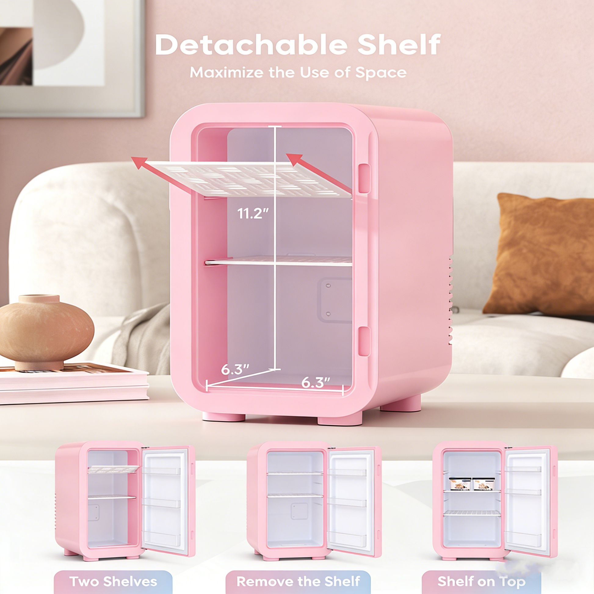 Morfone 6L Pink Mini Fridge 110V AC/12V DC Home & Car Use Dual Temperature Control For Skincare Products, Snacks, and Beverages