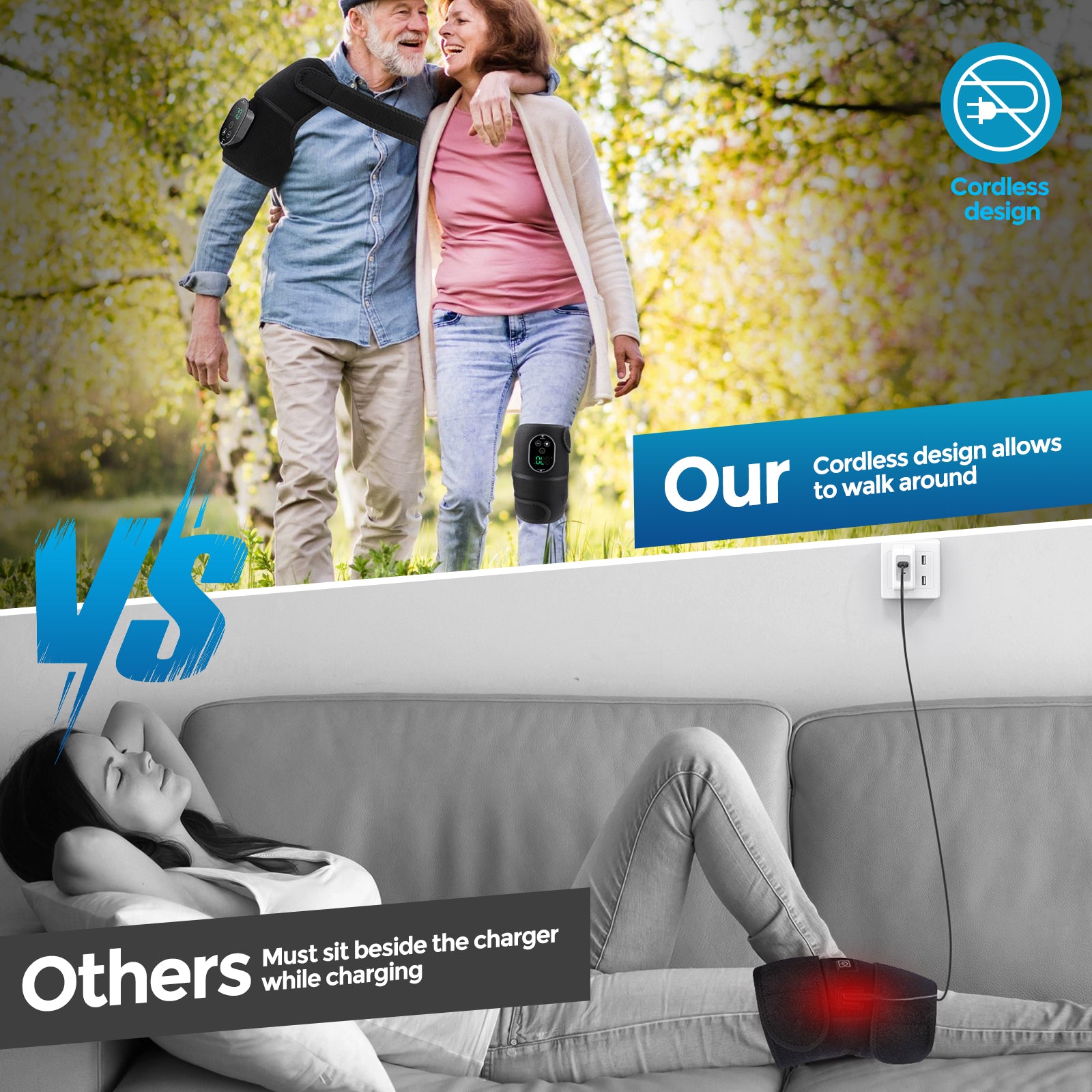 Morfone Cordless Knee Massager Heated Knee Brace with 6 Heat Levels & 3 Vibration  3 Timer