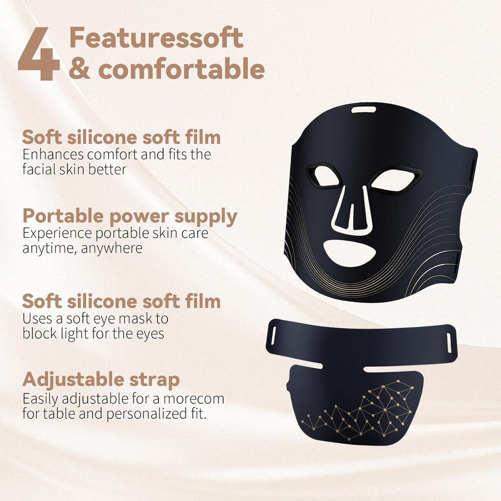 Morfone 660-850nm Wavelength Facial Mask + Neck Protector Red Light Therapy Beauty Device. 60+44 Light Beads, Rechargeable Timer Function
