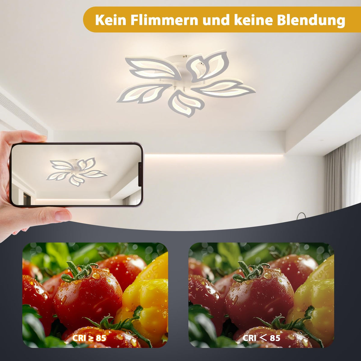 Beichen 24.4 Inch Modern LED Ceiling Light Acrylic Leaf Flower Flush Mount Chandelier with Remote Control  Dimmable Ceiling Lamp