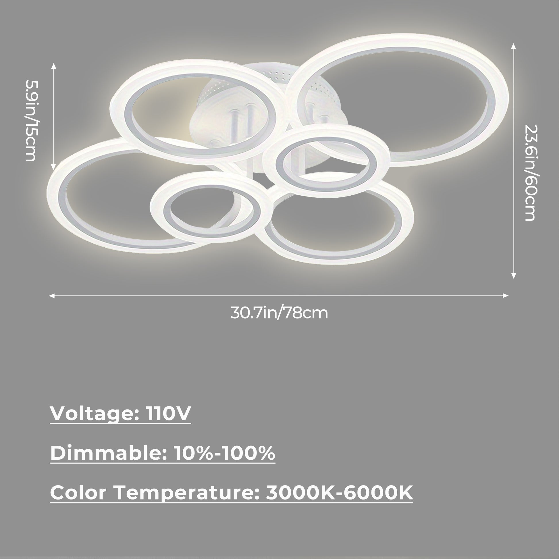 Anoak LED Ceiling Light with Remote 7 Rings White Close to Ceiling Lights 31.8" 130W 3000K-6500K Flush Mount Ceiling Lamp for Living Room,Bedroom,Kitchen