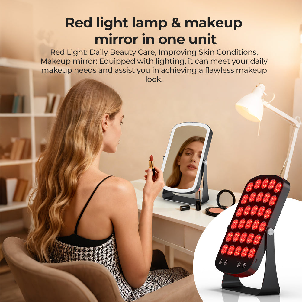 Morfone 460/590/660/850nm 4 Wavelength Infrared Light Therapy Device with makeup mirror.Red light therapy device for both facial and body care