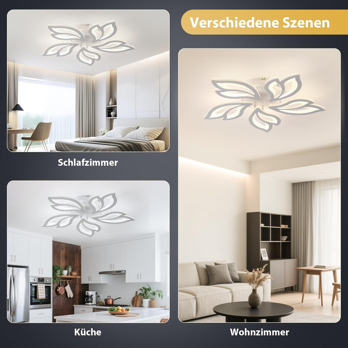 Beichen 24.4 Inch Modern LED Ceiling Light Acrylic Leaf Flower Flush Mount Chandelier with Remote Control  Dimmable Ceiling Lamp