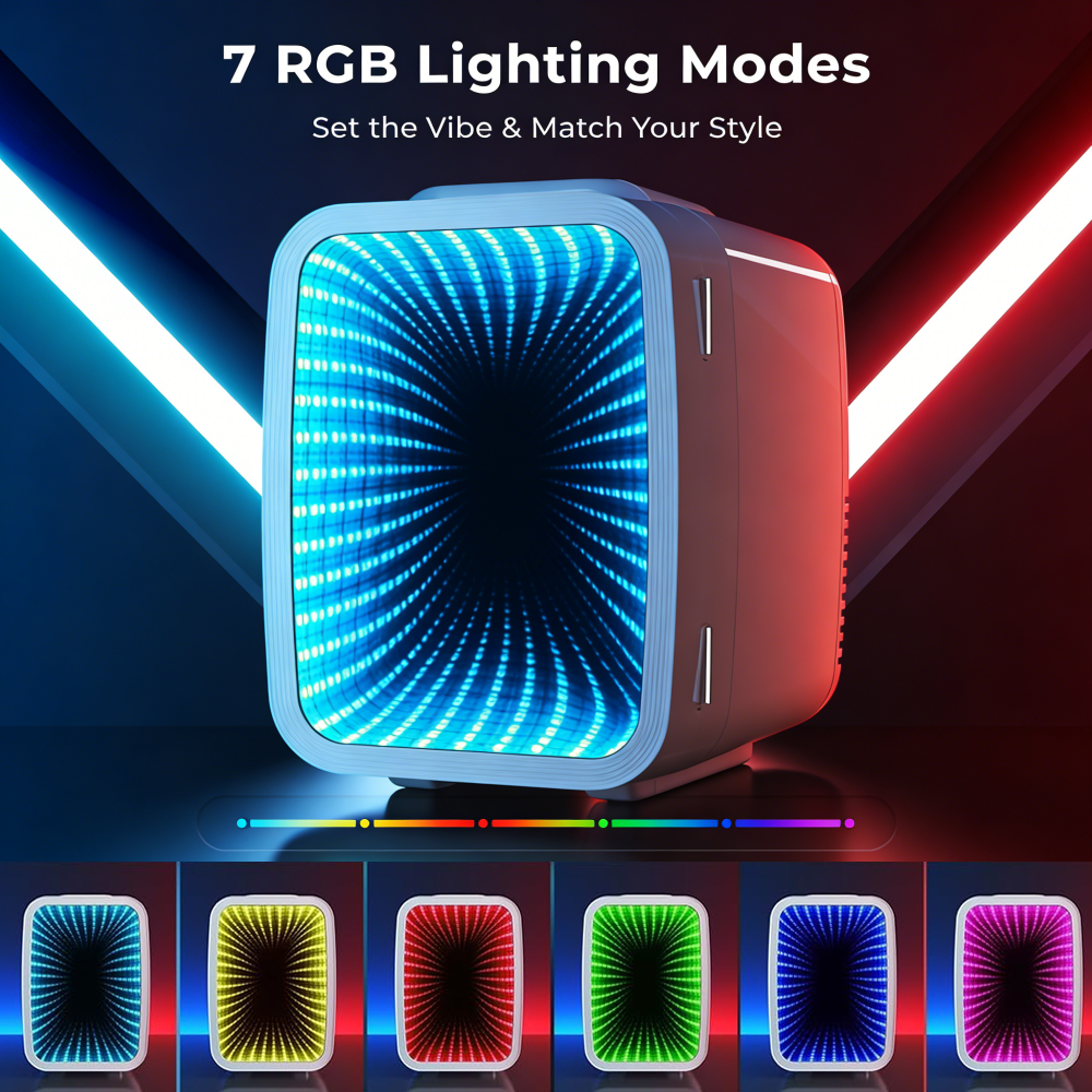 BEICHEN 4L Mini Fridge Adjustable LED Lighting AC/DC Portable Dual Temperature Bedroom Office Game Room Car Use