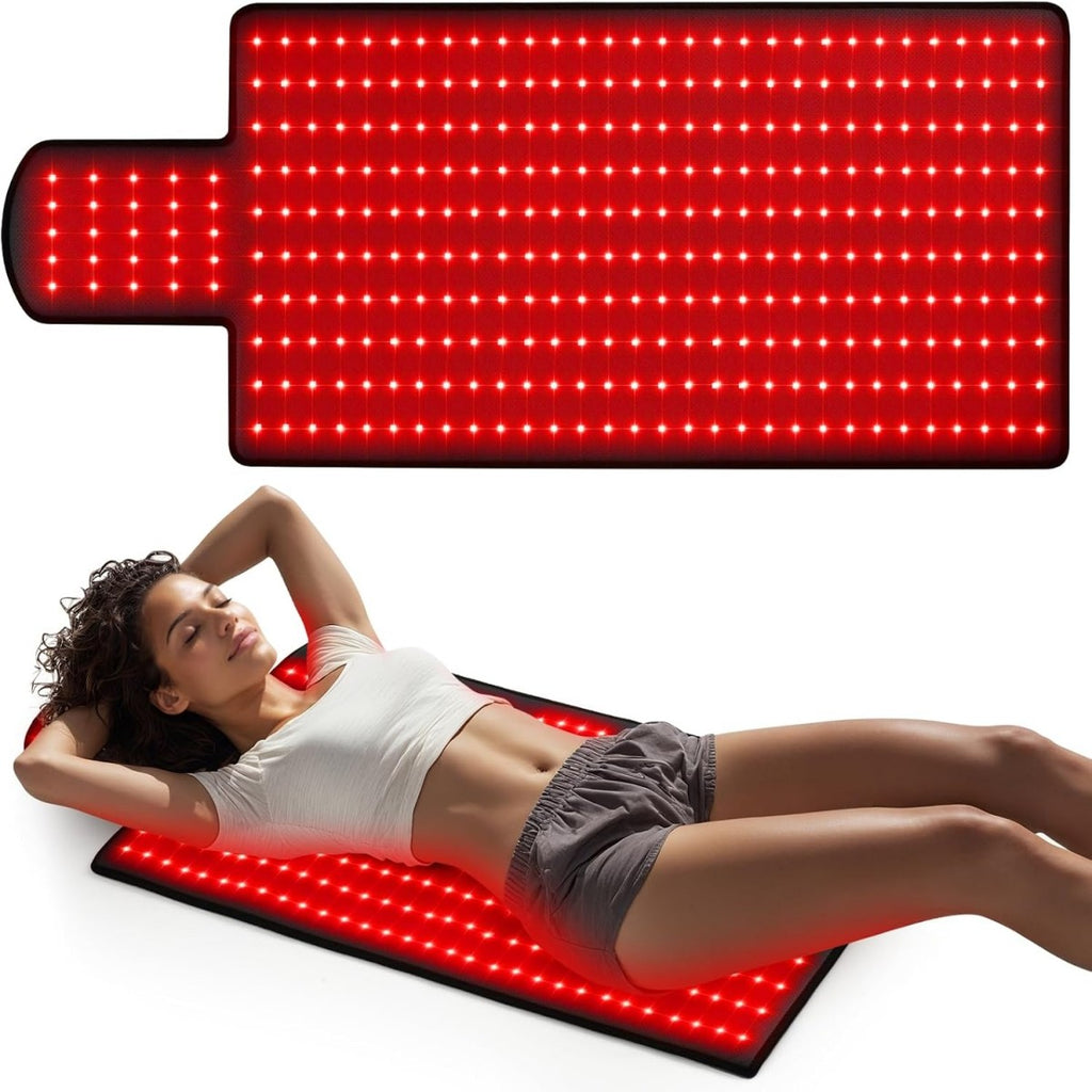 Morfone 660nm 850nm Red Light Therapy Mat Premium Leather Body Therapy Blanket Adjustable Timer
