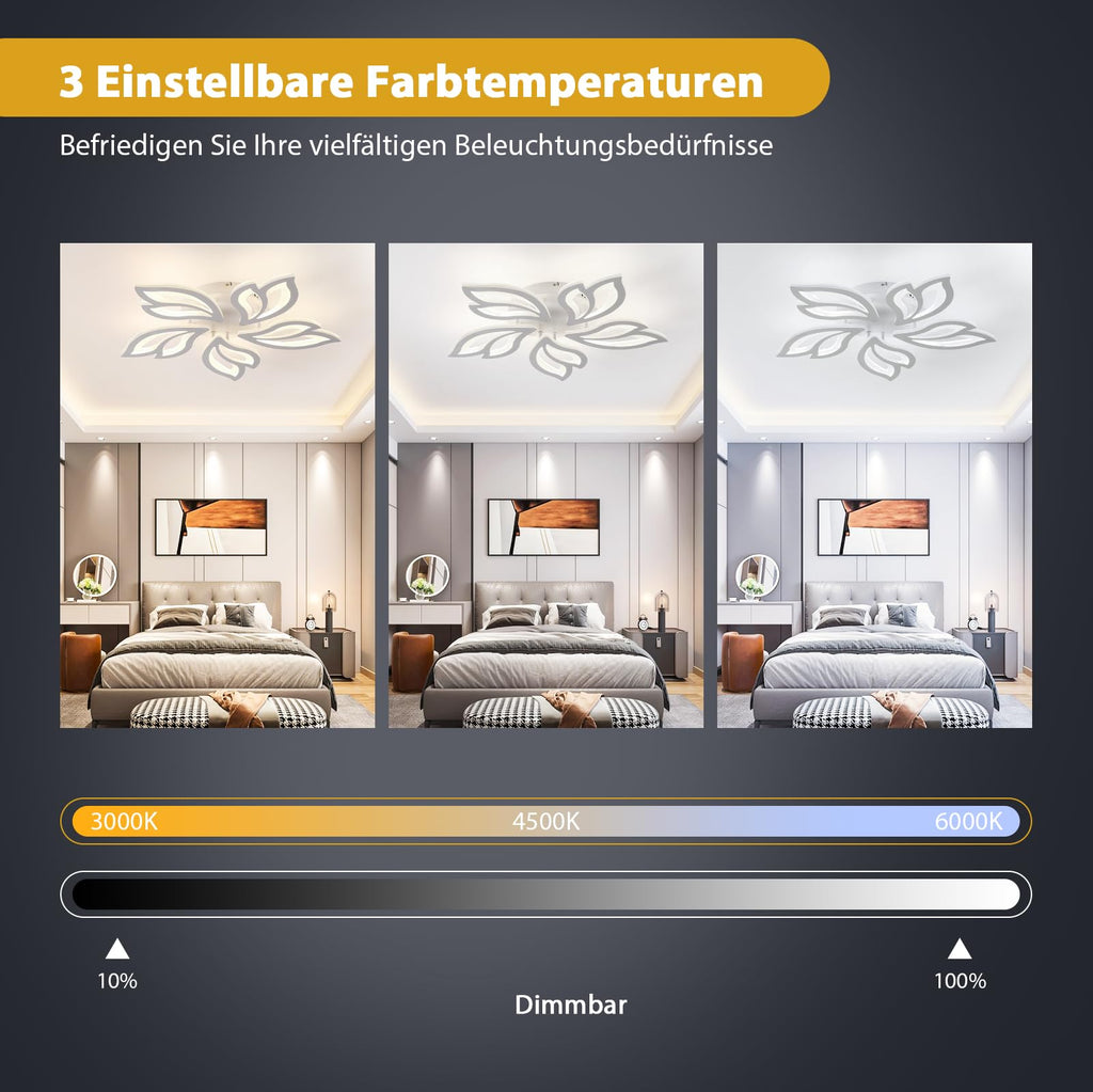 Beichen 24.4 Inch Modern LED Ceiling Light Acrylic Leaf Flower Flush Mount Chandelier with Remote Control  Dimmable Ceiling Lamp