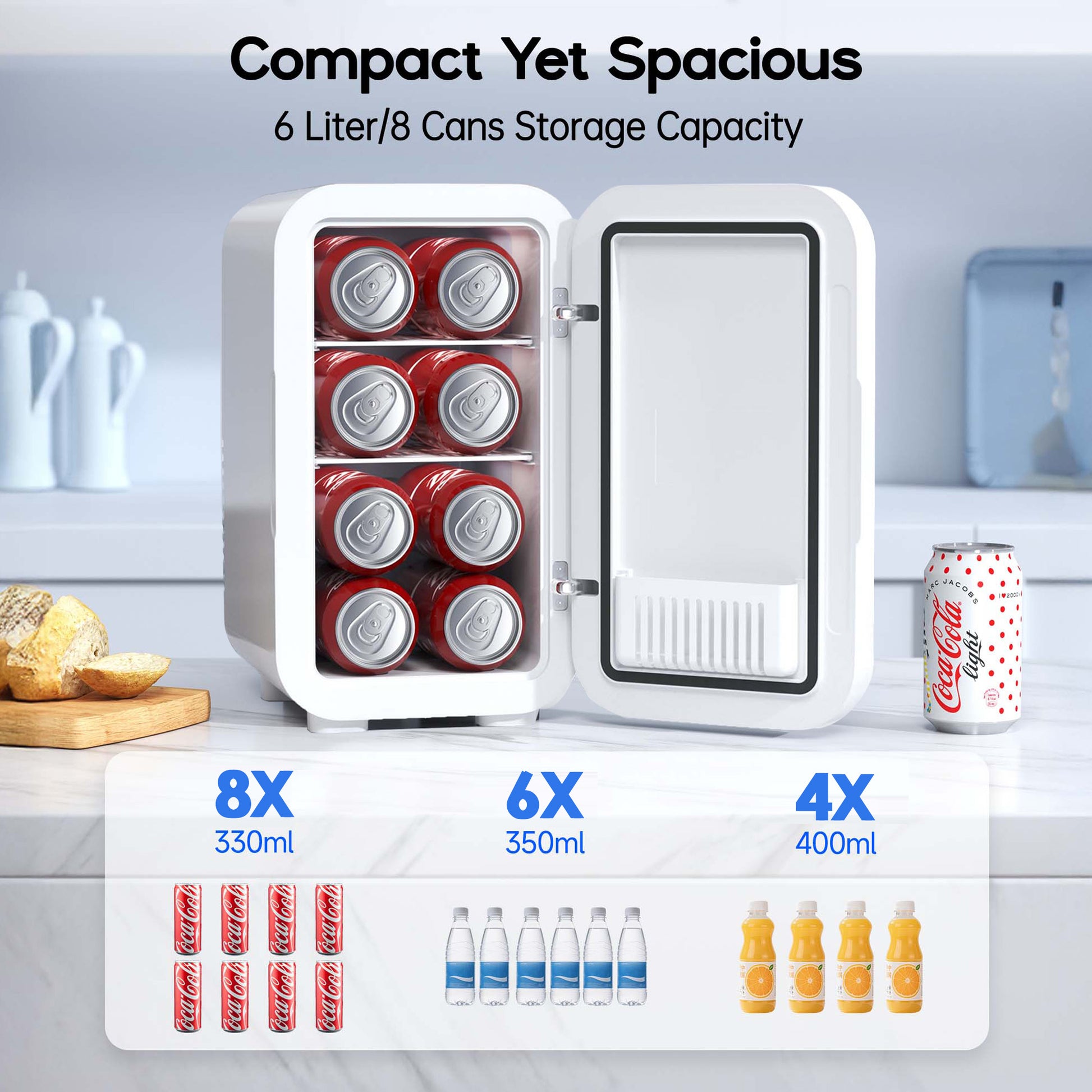 BEICHEN Mini Fridge, 6 Liter/8 Can Small Fridge, AC/DC Portable Skincare Fridge, Cooler and Warmer Refrigerators for Bedroom, Skincare, Beverage, Office, Dorm, Car