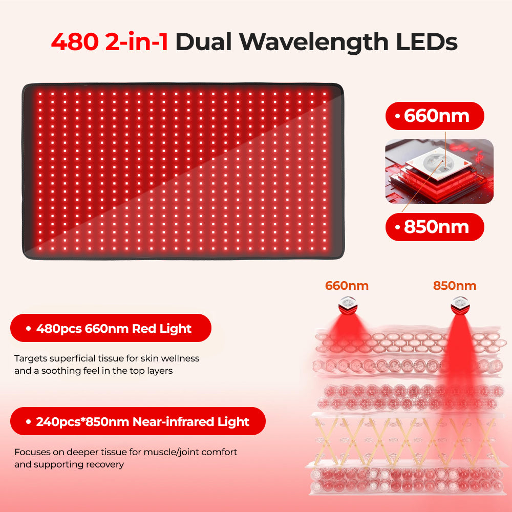 Morfone 480 LED 36x20 inche 660nm 850nm NIR Red Light Therapy Blanket Full Body Infrared Therapy Mat Heating Pad