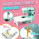 Mini Sewing Machine with Extension Table, Dual Speed Portable Sewing Machine for Beginners with Light, Sewing Kit for Household Use, Blue(Green)