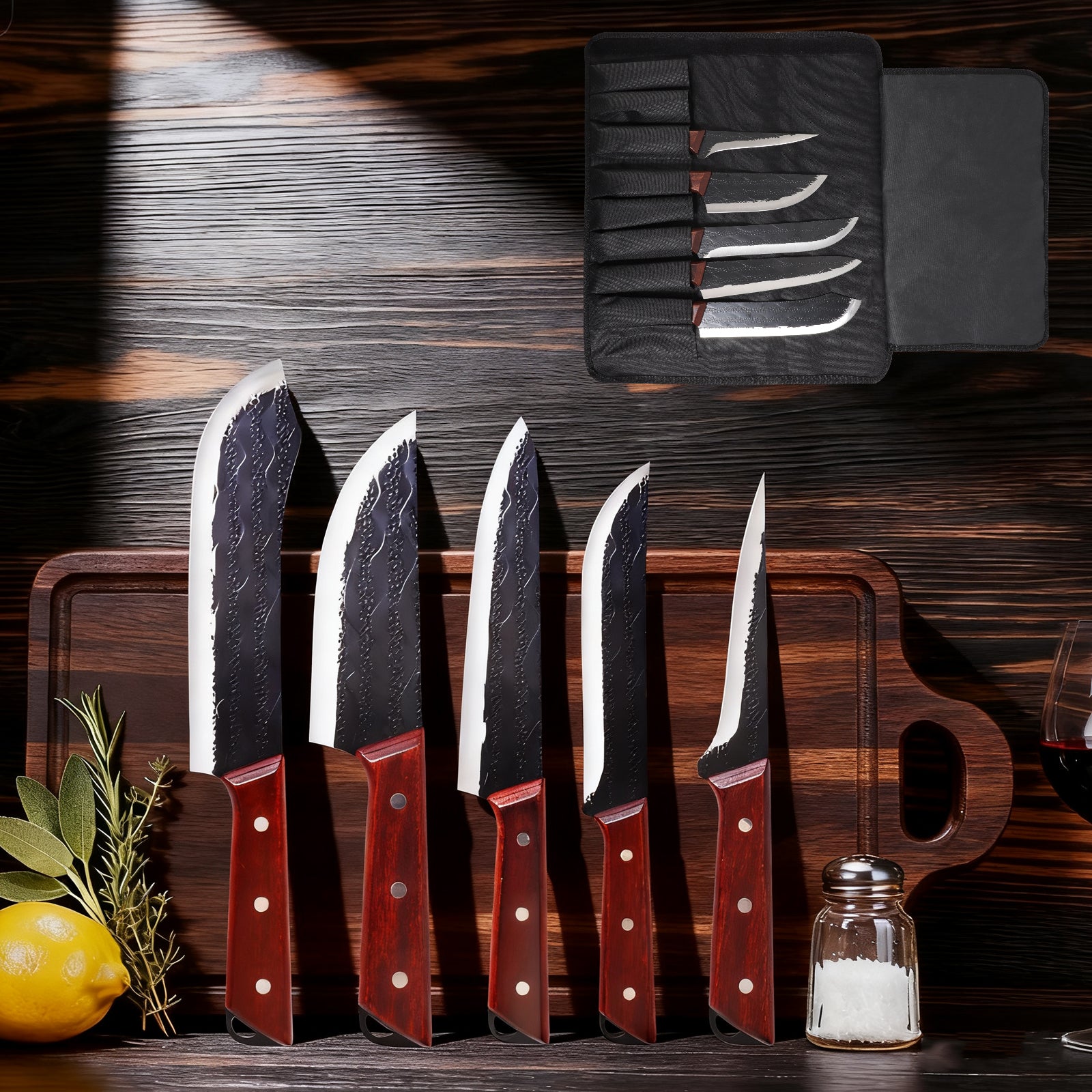 Mooues Forged Kitchen Knife 6-Piece Set, a professional kitchen utensil knife collection that makes cooking effortless and enjoyable