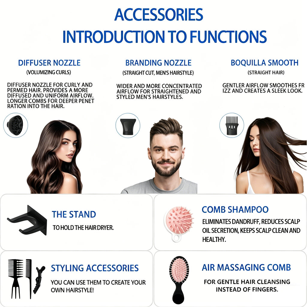 Morfone Negative Ion Hair Dryer with Diffuser and Concentrator Attachments 2 Speed and Heat Settings