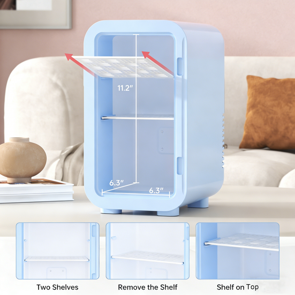 Morfone 6L Blue Mini Car Fridge with Cooling and Heating Function Dual Use for Home and Summer Camping