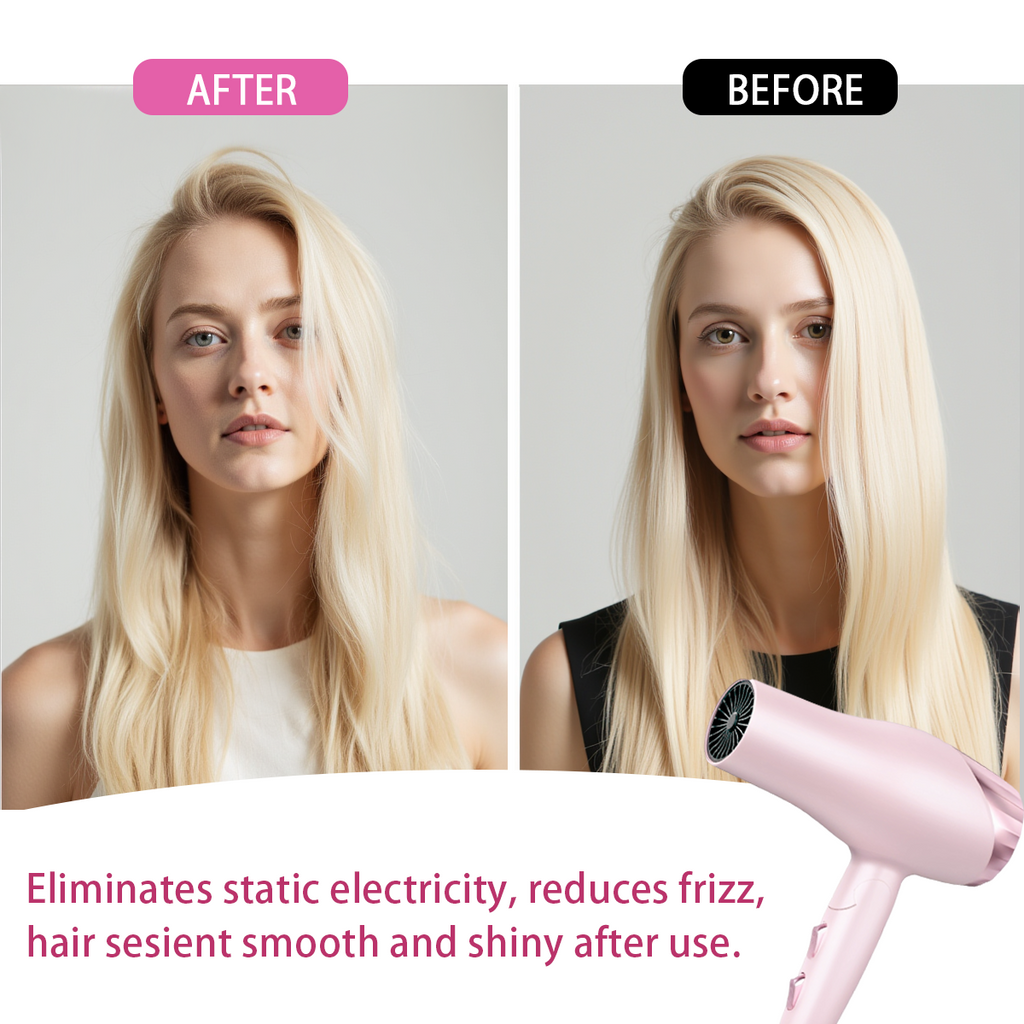 Morfone Pink 9-piece foldable hair dryer set. Portable hair styling tool for home, travel or business trips. Can be used as a gift set