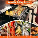Aisutha Grill Basket, BBQ Grilling Basket for Outdoor Grill, Stainless Steel Large Folding Grilling baskets for Fish Vegetables,Chicken [Storage bag, Brush, Glove included], Perfect Gift for Man & Dad