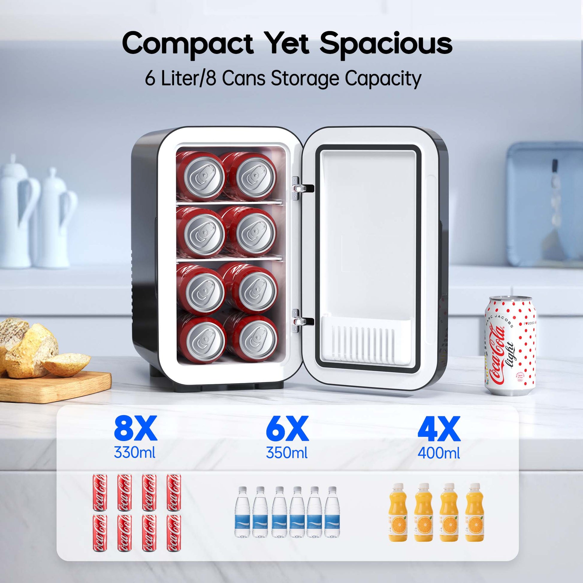 BEICHEN Mini Fridge, 6 Liter/8 Can Small Fridge, AC/DC Portable Skincare Fridge, Cooler and Warmer Refrigerators for Bedroom, Skincare, Beverage, Office, Dorm, Car