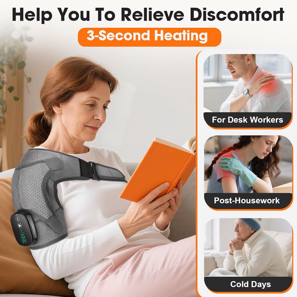 Morfone Cordless Red Light Shoulder Wrap with 3 Heat & 3 Vibration, Shoulder Massager Heating Pad, 660nm Red & 850nm near-Infrared Light,Gray