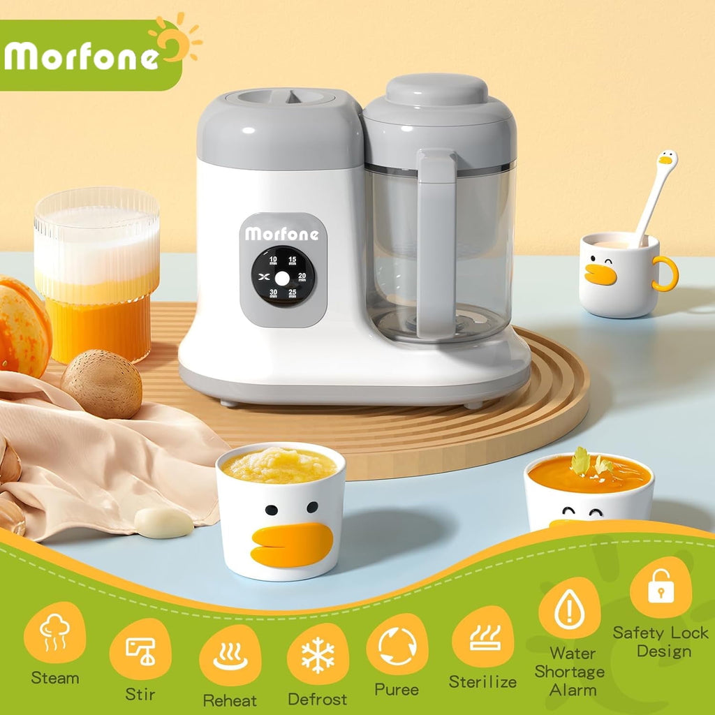 Morfone Baby Food Maker, One Step Baby Food Processor Steamer Puree Blender, Auto Cooking, Grinding, Self Cleans for Fruit, Vegetable, Meat (White)