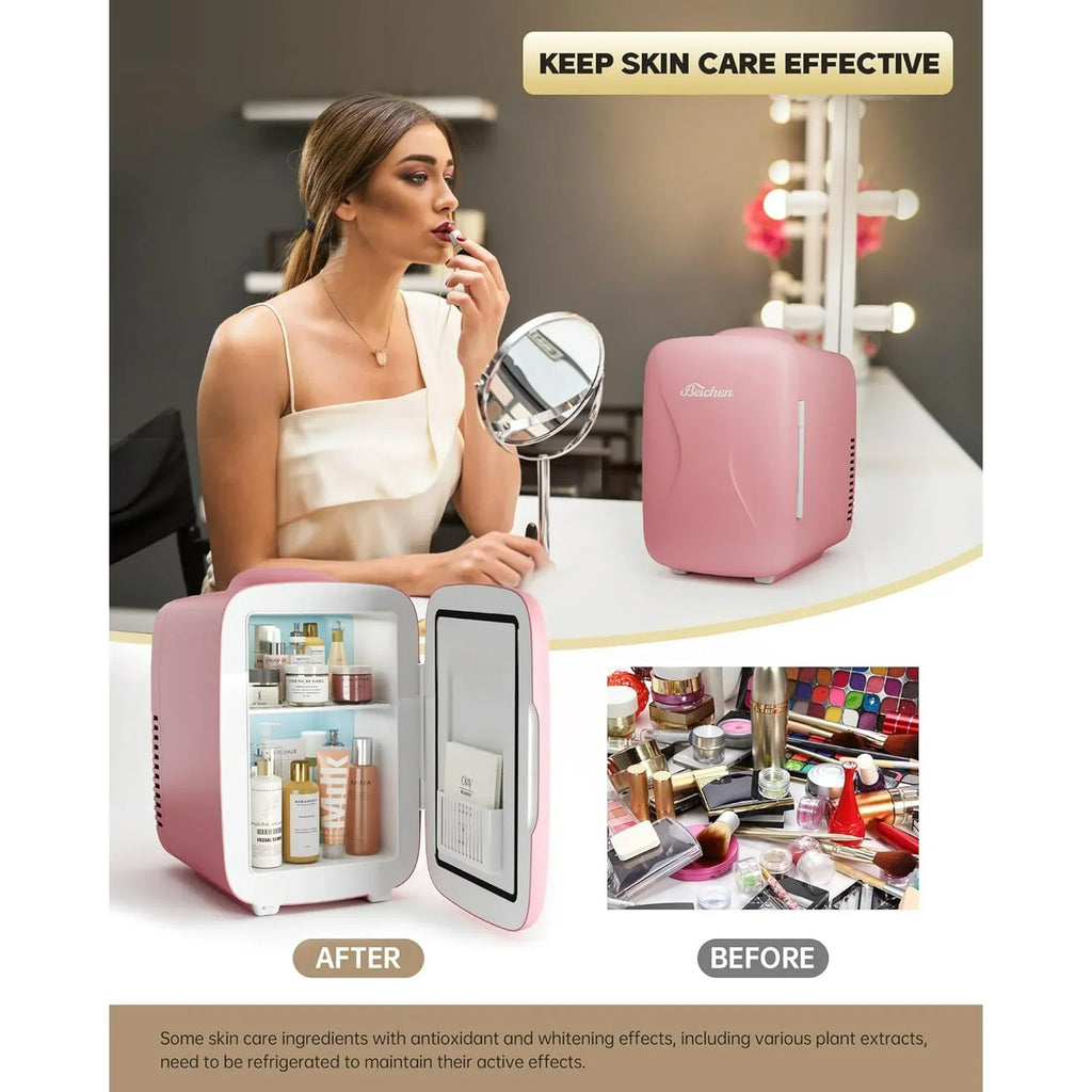 ACMETOP Mini Fridge, 4 Liter/6 Cans Small Refrigerator With Dimmable LED Light,AC/DC Portable Thermoelectric Cooler and Warmer for Bedroom,Office,Gaming room and Car