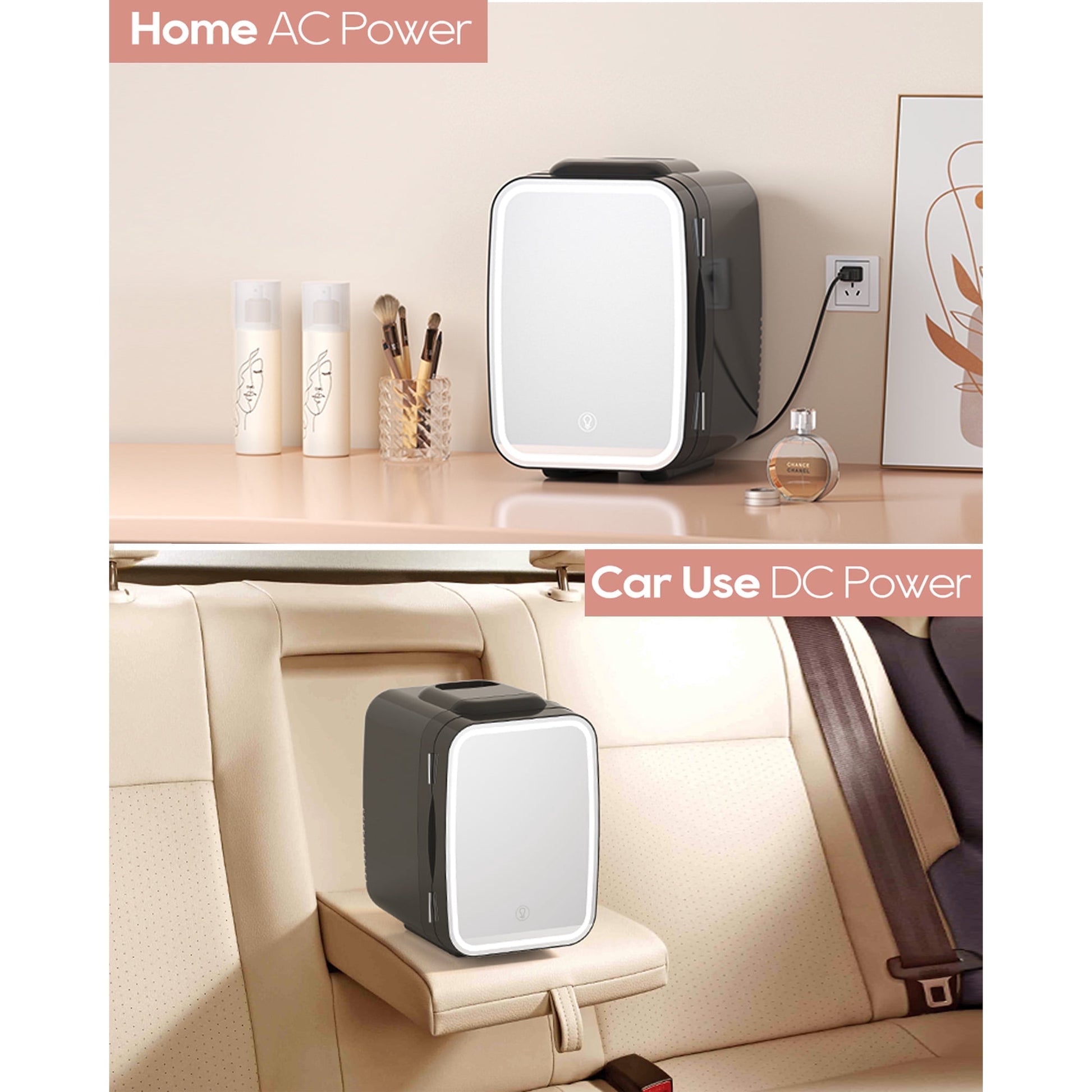 ACMETOP Skincare Fridge with Dimmable LED Light Mirror,4L/6 Can Mini Fridge for Skincare and Makeup,Cooler & Warmer, Portable Small Fridge for for Bedroom, Office, Dorm and Car,