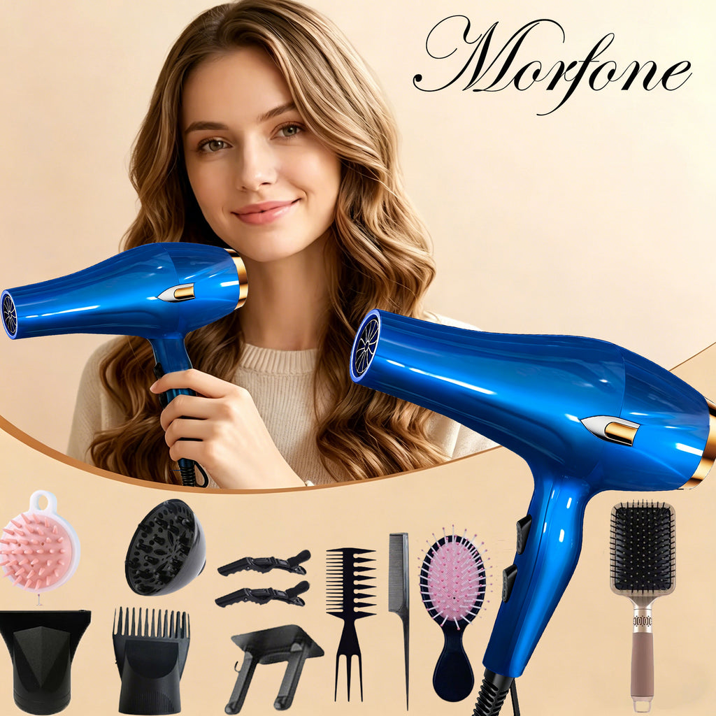 Morfone Negative Ion Hair Dryer with Diffuser and Concentrator Attachments 2 Speed and Heat Settings