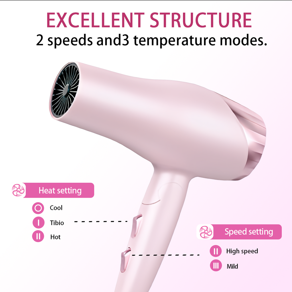 Morfone Pink 9-piece foldable hair dryer set. Portable hair styling tool for home, travel or business trips. Can be used as a gift set